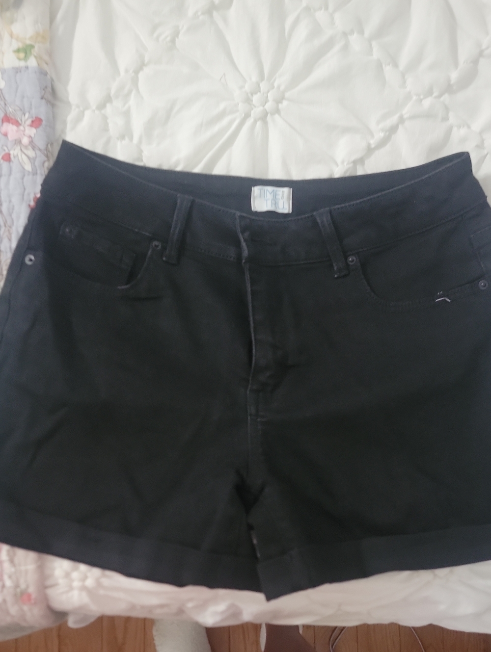 Time and Tru Black Roll-Hem Jean Shorts